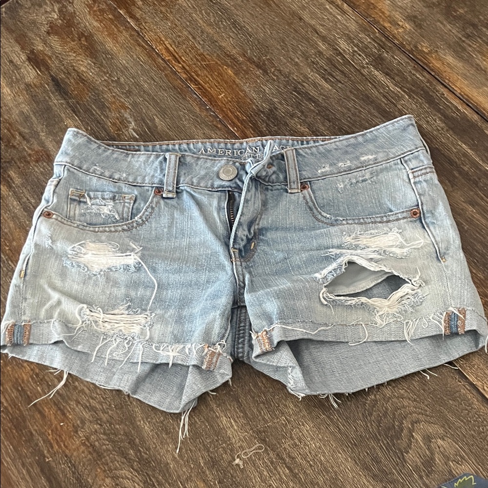 American Eagle Outfitters Women's Ripped Light Blue Jean Shorts